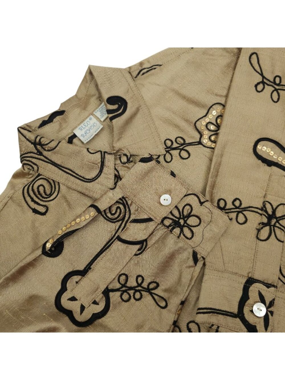 Bleu Bayou Art To Wear Blouse L Floral Paisley Raw Silk Boho Artsy Embroidered